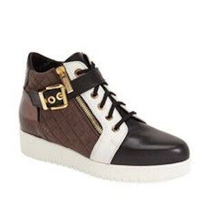 New Aquatalia Leather Adine Brown White Hi Top Sneakers Size 9